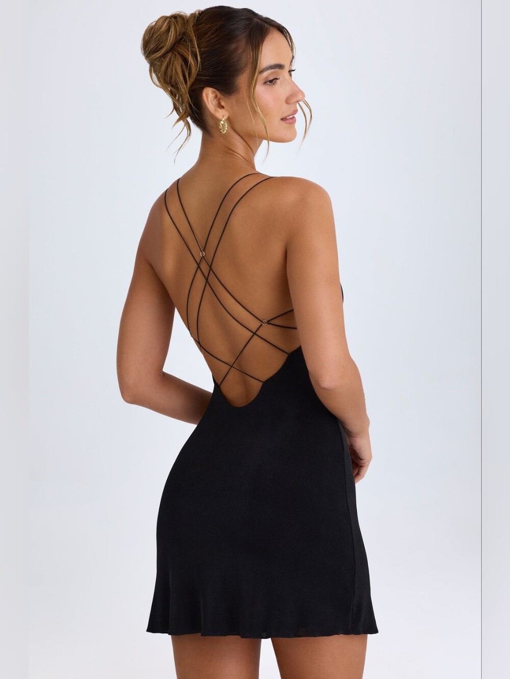 TESNI Oh Polly Tesni
Strap-Detail Halterneck Mini Dress in Black